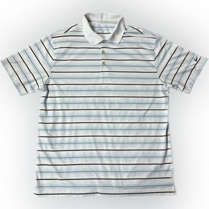 Nike Golf Dri-Fit Striped Polo Shirt White With Blue Stripes Men's Size Large